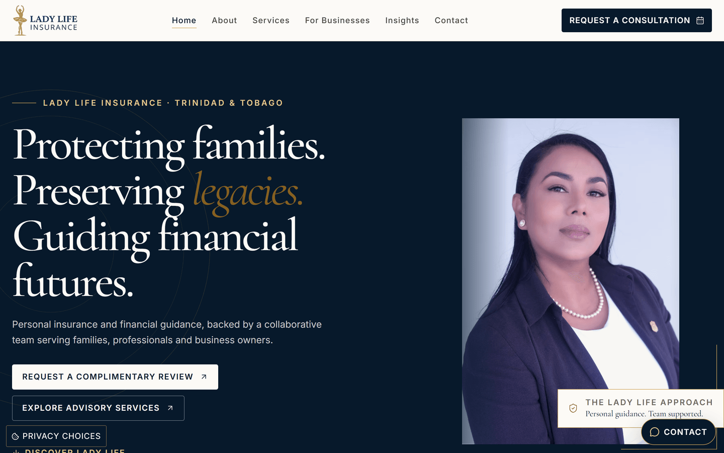 Lady Life Insurance home page: personal insurance and financial guidance in Trinidad and Tobago.